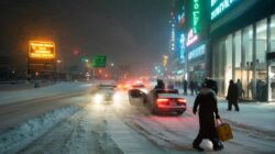 Heavy snow is set to begin tonight as authorities urge drivers to stay home, even while businesses push to operate as usual